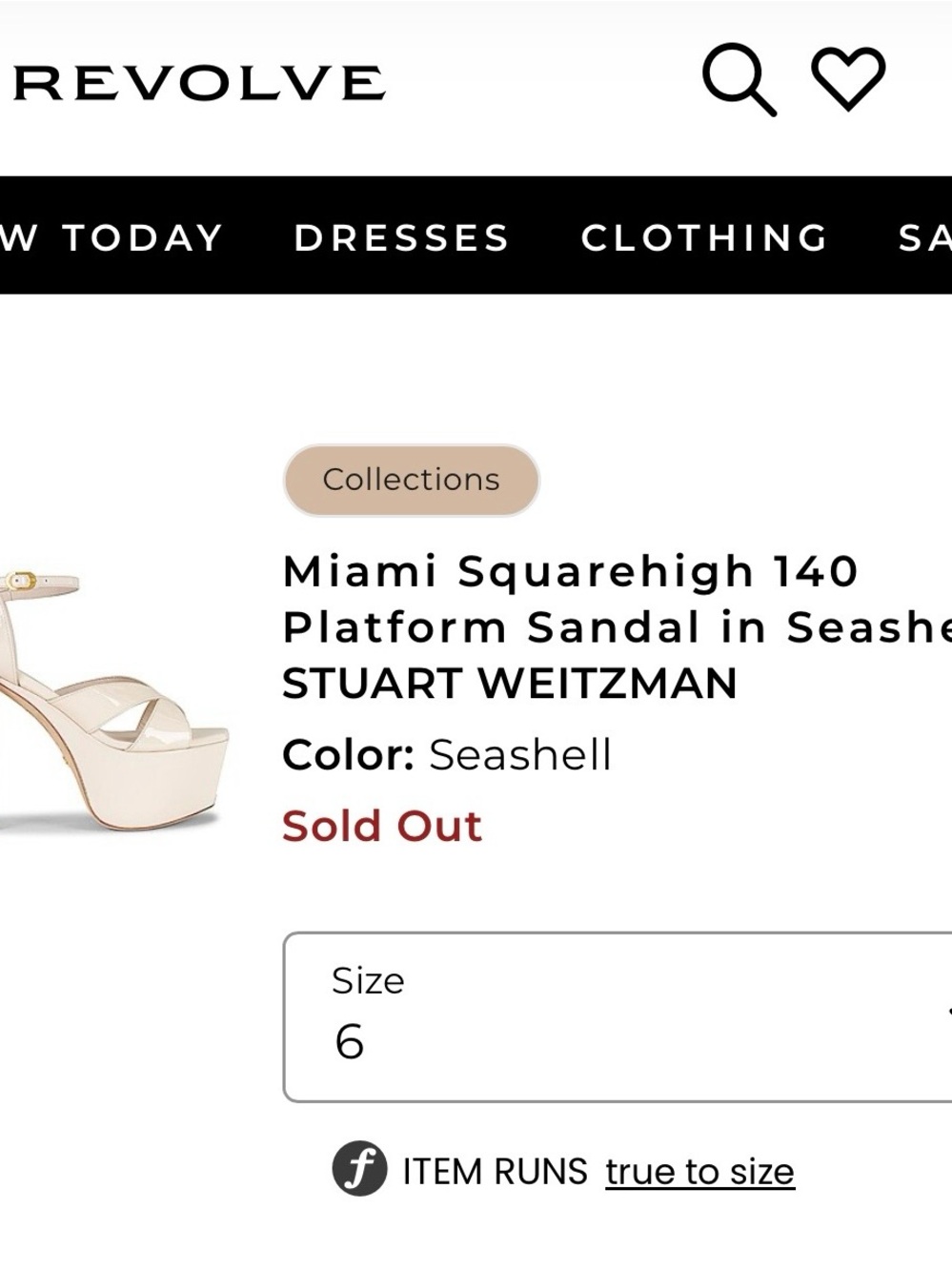 Stuart Weitzman Miami Squarehigh 140 Platform Sandal in Seashell Size 6